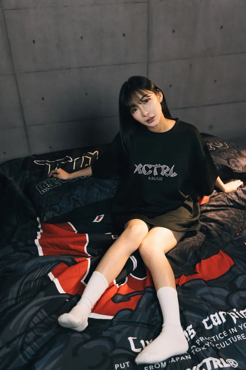XCTRL Embroidered Daruma Oversize Shirt - Black