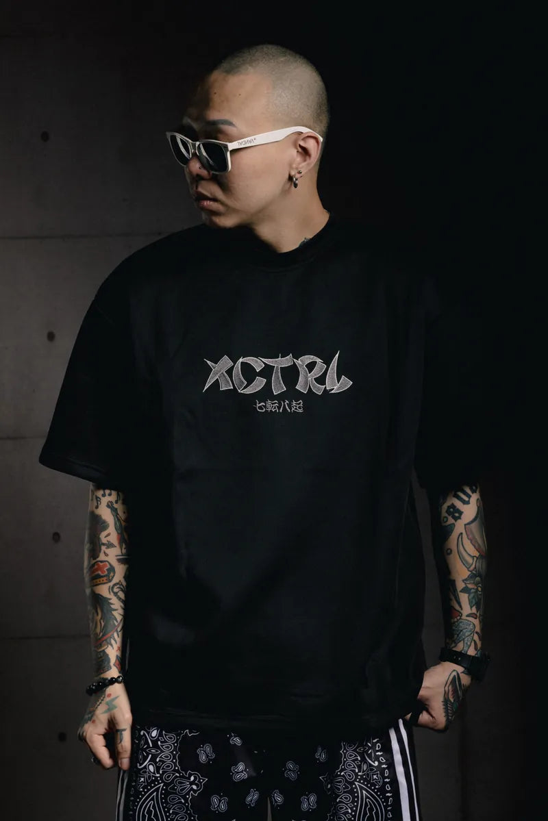 XCTRL Embroidered Daruma Oversize Shirt - Black